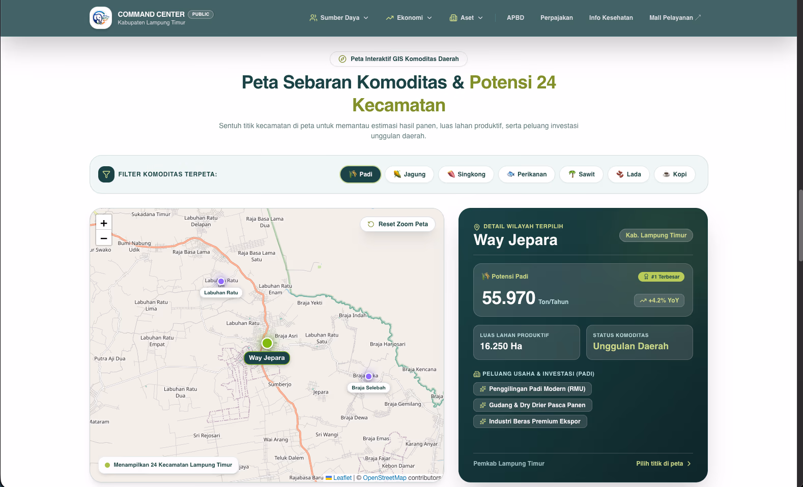 Command Center Lampung Timur — Interactive GIS Commodity Map