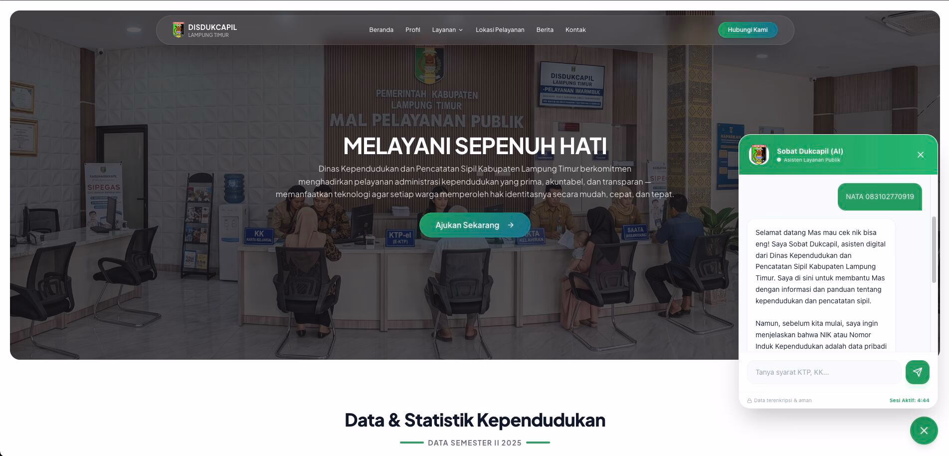 Disdukcapil Lampung Timur — Sobat Dukcapil AI Assistant & Privacy Protection